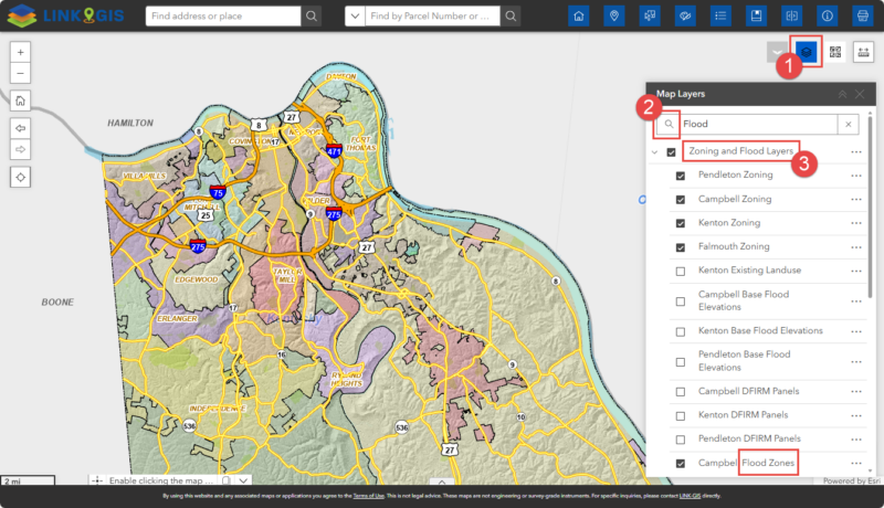 Map layers, steps 1 to 3