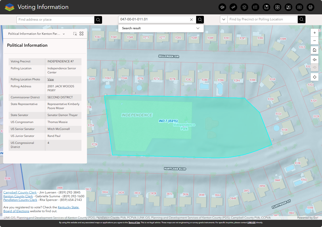 Political information for selected feature