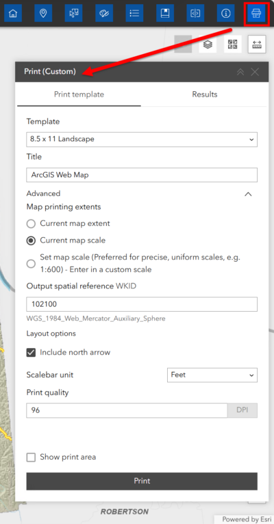 Print widget dialog box